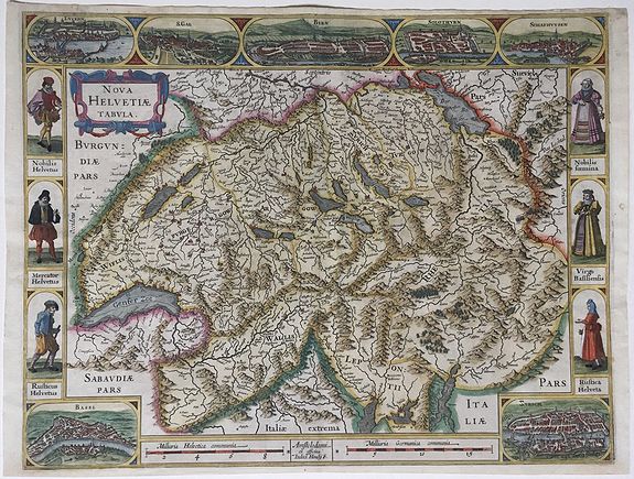 HONDIUS, Jodocus., Nova Helvetiae Tabula., antique map, old maps