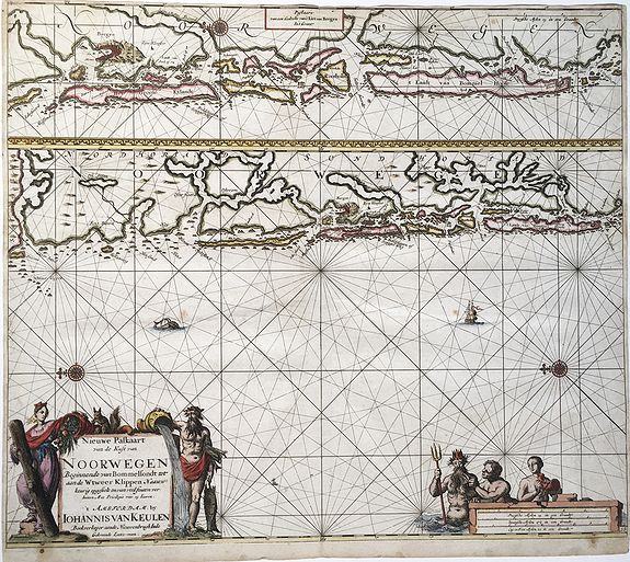 KEULEN, Johannes van., Nieuwe Paskaart van de Kust van Noorwegen - vicinity of Bergen., antique map, old maps