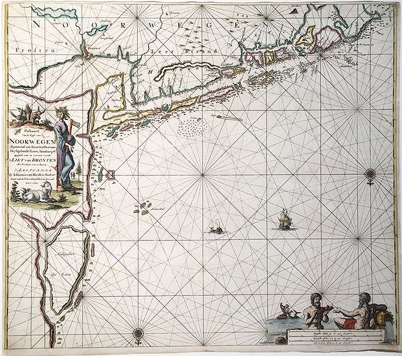 KEULEN, Johannes van., Paskaart van de Kust van Noorwegen - vicinity of Trondheim., antique map, old maps