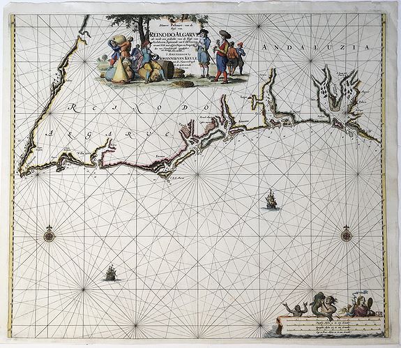 KEULEN, Johannes van., Nieuwe Paskaart, van de Kuste van Reino Do Algarve. , antique map, old maps