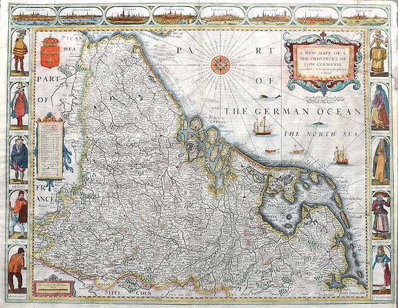 SPEED, John., A New Mape of ye XVII Provinces of Low Germanie, mended a New in manie places., antique map, old maps
