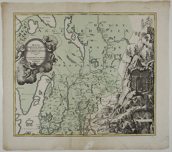 HOMANN, J. B., Tractus Norwegiæ Danicus Magnam Dioceseos Aggerhusiensis. . ., antique map, old maps