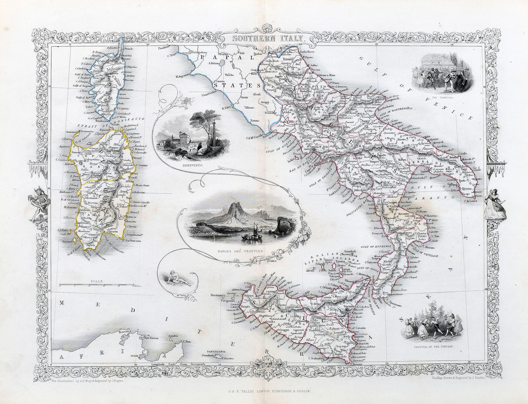 TALLIS, John., Southern Italy., antique map, old maps