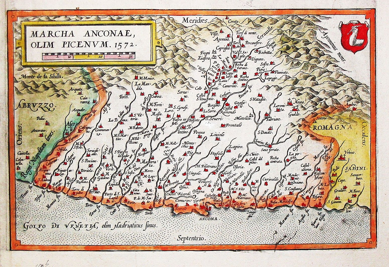 ORTELIUS, Abraham., [ Marcha Anconae, olim picenum. 1572.Abraham Ortelius. With Hondius' small map of Latium Romana, 2 maps of Cellarius Italia media & Latii Utrisque, Glasser's 2 maps of North an Middle Italy, antique map, old maps