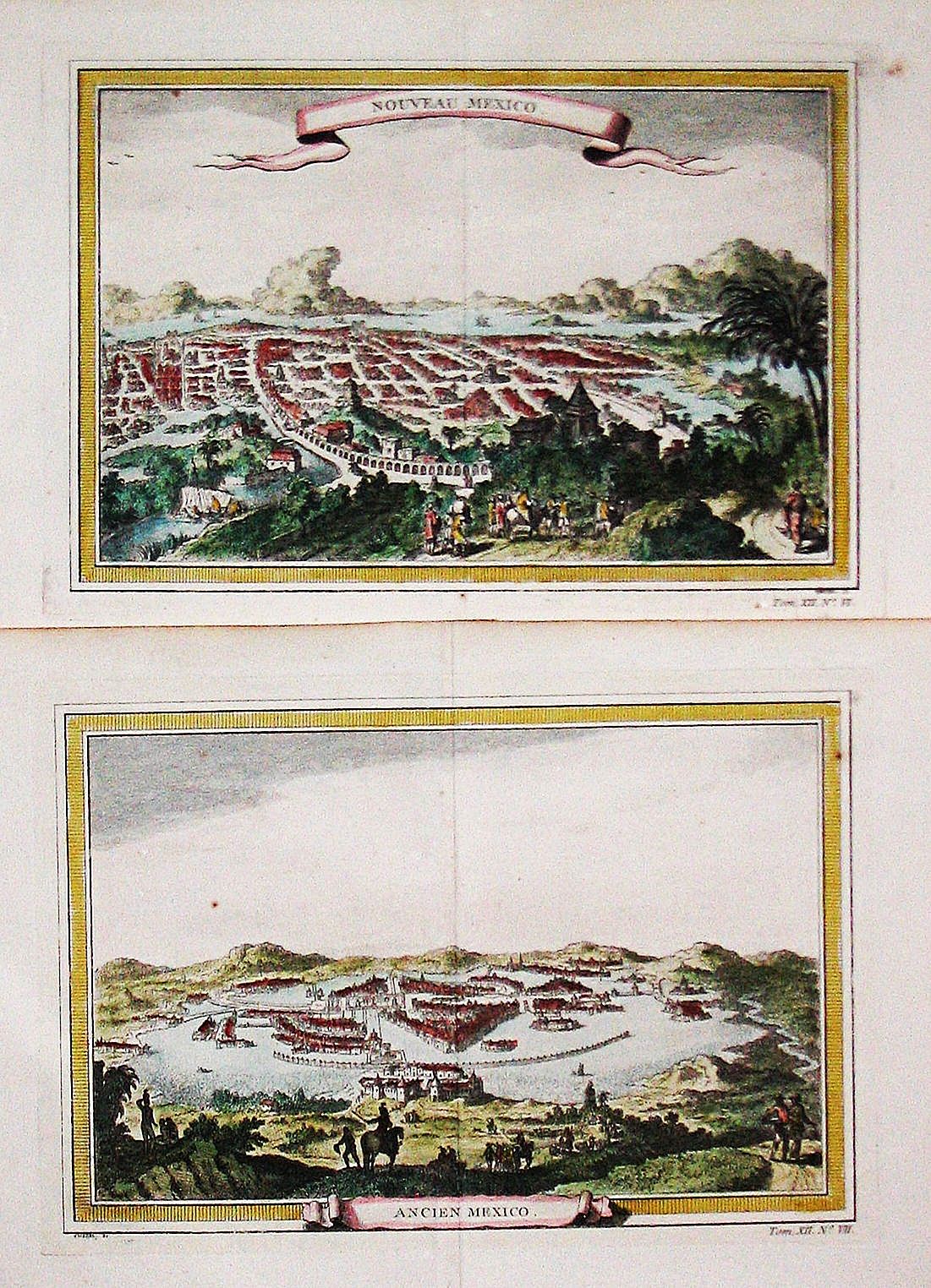 BELLIN, J / Chedel., Two antique townviews: Nouveau Mexico / Ancien Mexico. / BELLIN, J / Chedel. Plus a lot of 15 prints of Mexican inhabitants / ceremonies., antique map, old maps