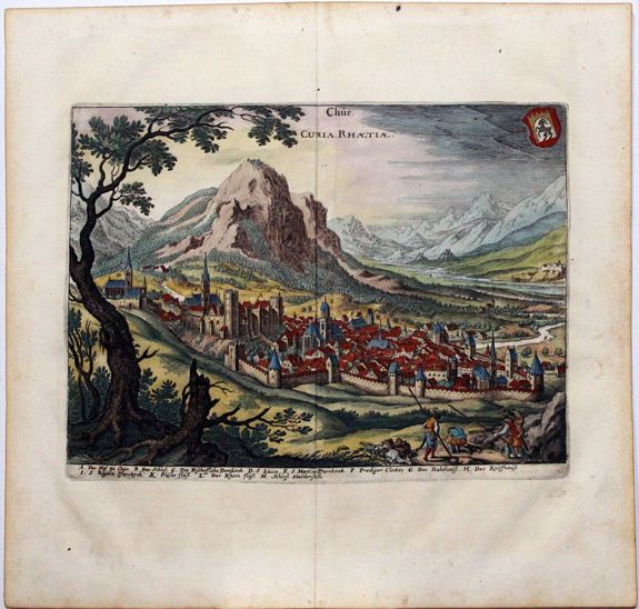MERIAN, M., Chur. Curia Rhaetiae., antique map, old maps