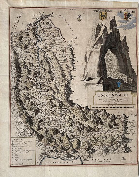 van der AA, P., Le Pais de Toggenbourg, desine par Monsr. Jean Jacques Scheurchzer., antique map, old maps