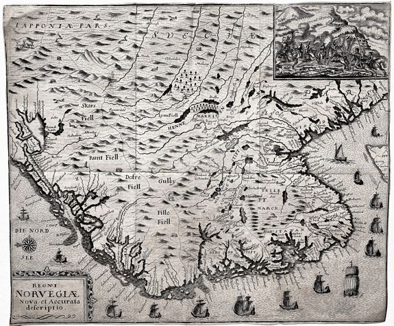 ANONYMOUS., Regni Norvegiæ Nova et Accurata descriptio., antique map, old maps