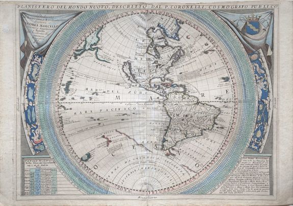 CORONELLI, V., Planisfero Del Mondo Nuovo, Descritto Dal P. Coronelli, Cosmographo Publico., antique map, old maps