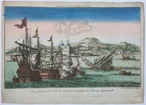 DAUMONT, Jean Francois., Vue perspective de la Ville de St. Francois de campeche dans l'Amerique Septentrionalle., antique map, old maps