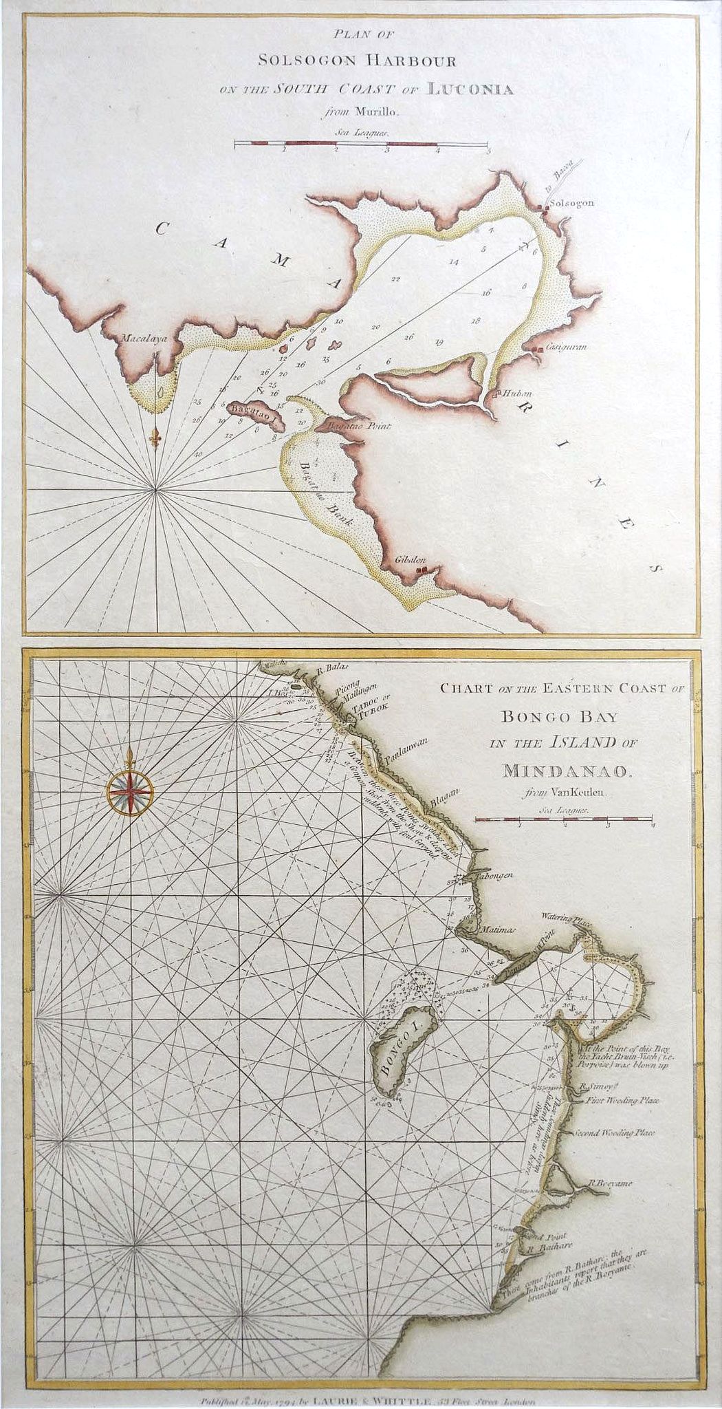 MANNEVILLETTE/ Dalrymple. , Plan of Solsogon Harbour / Chart on the Eastern Coast of Bongo Bay (Mindanao)., antique map, old maps