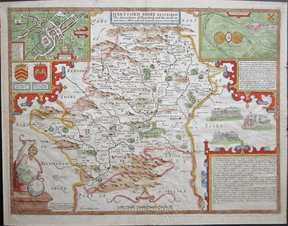 SPEED, John. , 'Hartford Shire described, The situations of Hartford and the most ancient towne S.Albons with such memorable actions as have happened', antique map, old maps