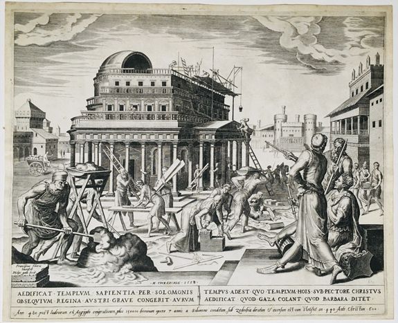 GALLE, Philips, after FLORIS, Frans, Aedificat Templum Sapientia per Solomonis., antique map, old maps