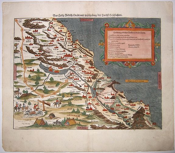 MÜNSTER, Sebastian., Das Heilig Juedisch Landt, mit Auftheilung Der zwoelff Geschlechter., antique map, old maps