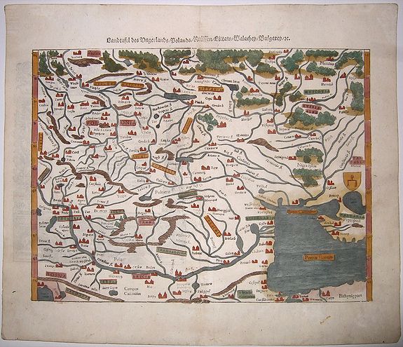 MÜNSTER, Sebastian., Landttafel des Ungerlands, Polen, Reussen, Littaw, Walachey, Bulgarey . . ., antique map, old maps