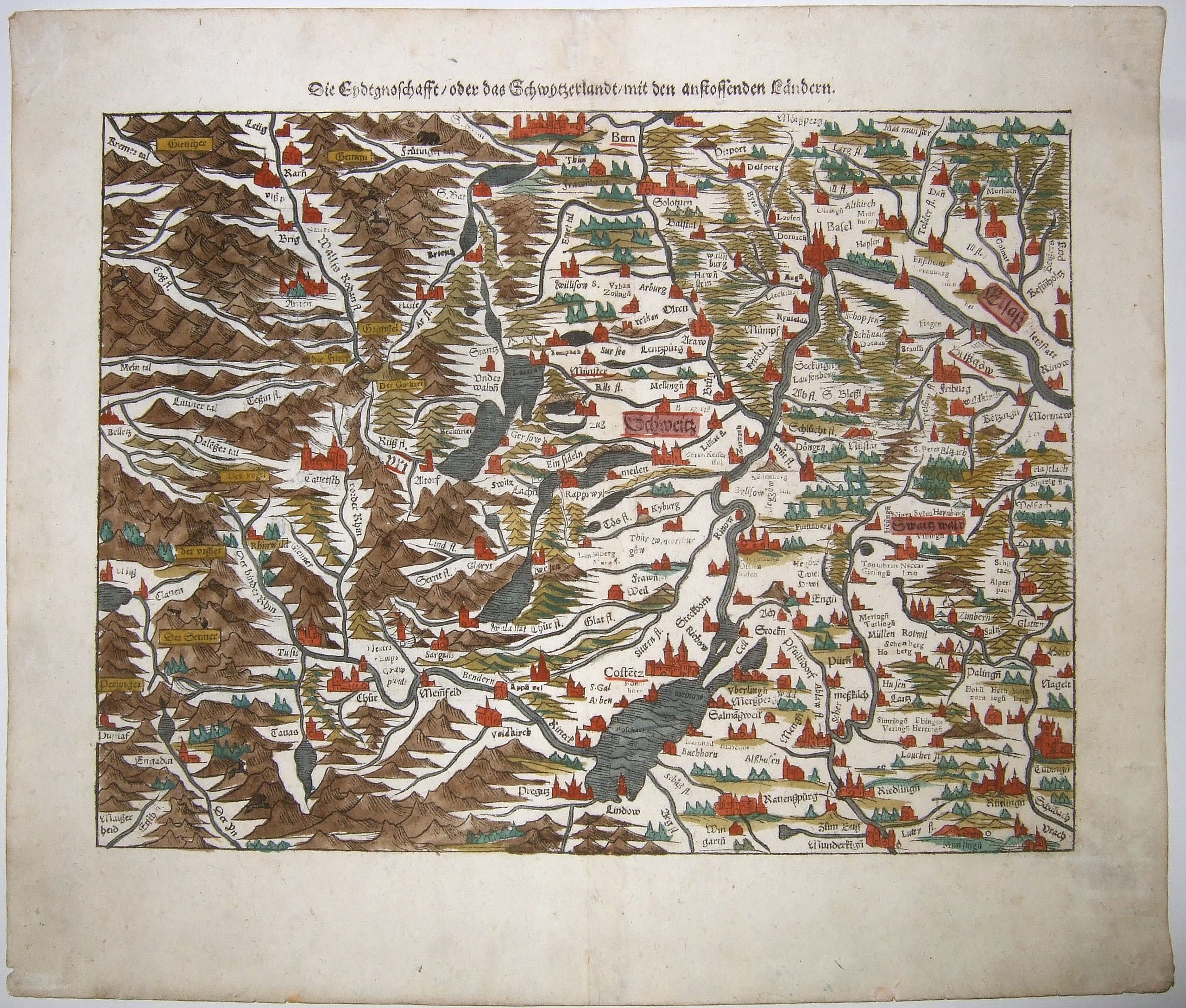 MUNSTER, Sebastian., Die Eydtgnoschafft,oder das Schwytzerlandt. . ., antique map, old maps