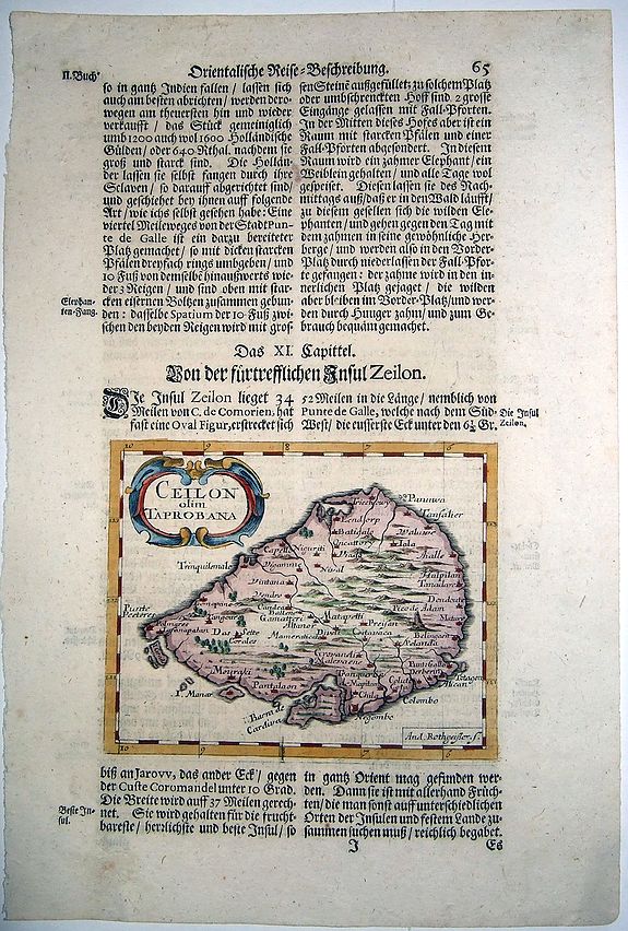 ROTHGIESSER, Andres Lorensen, CEILON olim TAPROBANA, antique map, old maps