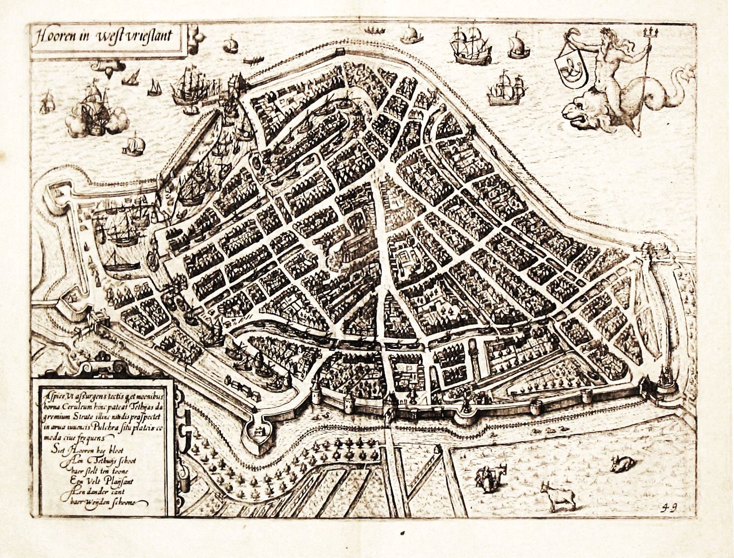 GUICCIARDINI, L., Town plan by L. Guicciardini of Hoorn in west vrieslant. / 5 views of Amsterdam. Plus 6 other townplans: Enkhuizen, Zaltbommel, Geertruidenberg, Katwijk, Gorkum, Schoonhoven, antique map, old maps