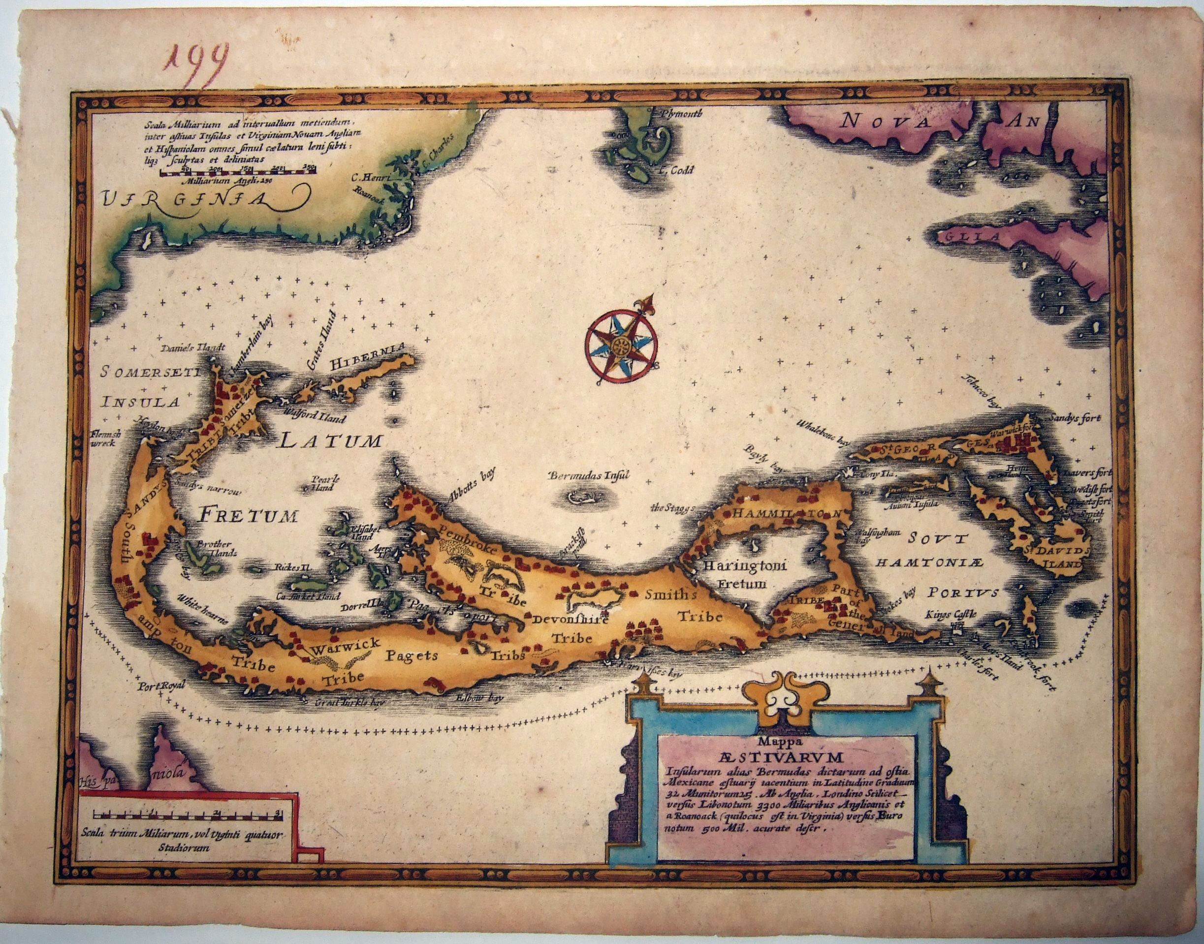 WAESBERGE, Johannes Janssonius van. , Mappa Aestivarum Insularum, alias Bermudas dictarum. . ., antique map, old maps