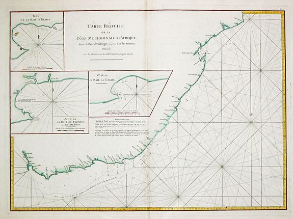 D'APRES DE MANVILLETTE, Carte Reduite de la Cote meridionale d' Afrique, depuis La Baye de Saldagne jusqu'au Cap des Courans., antique map, old maps