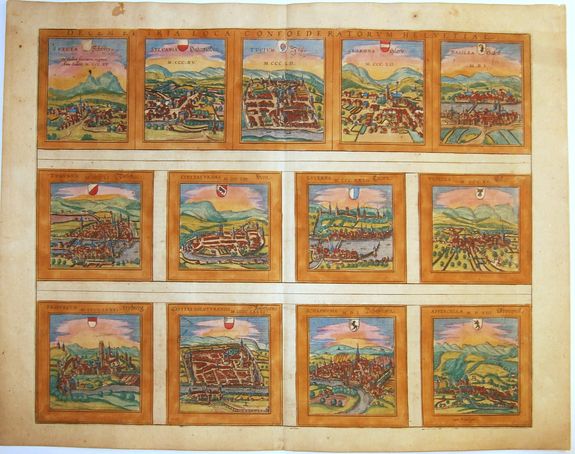 BRAUN, Georg / HOGENBERG, Frans., Decem et Tria Loca Confoederatorum Helvetiae., antique map, old maps
