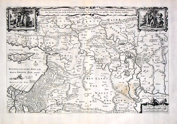 VISSCHER, N., De Gelegenheyt van 't Paradys en 't Landt Canaan. , antique map, old maps