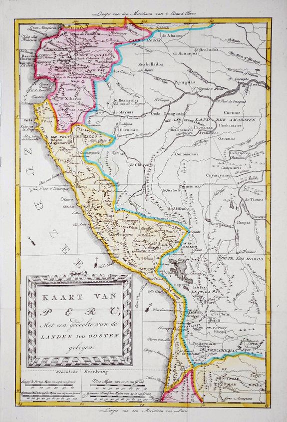 BACHIENE, Willem Albert, [ Kaart van Peru, Met een gedeelte van de Landen ten oosten gelegen., antique map, old maps