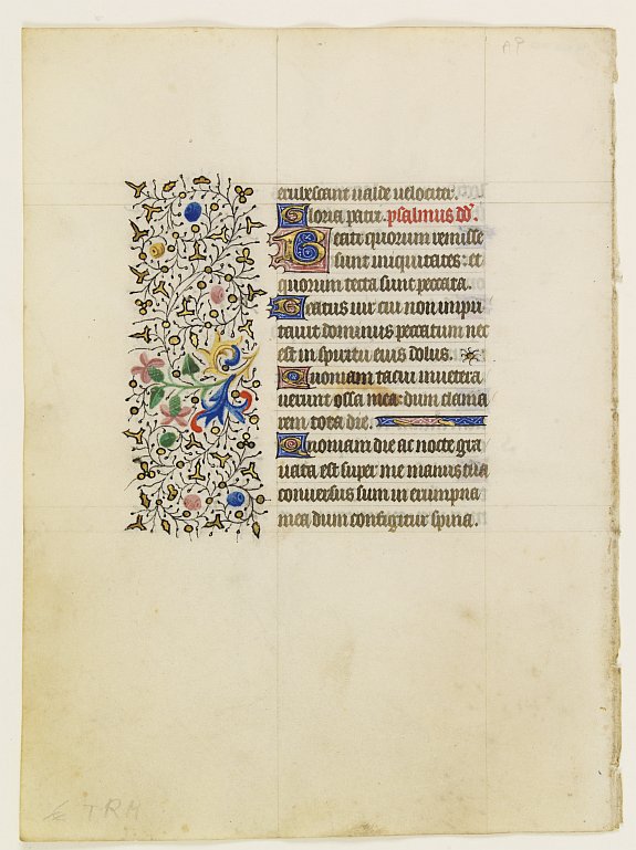 BOOK OF HOURS, Vellum leaf from a book of hours., antique map, old maps