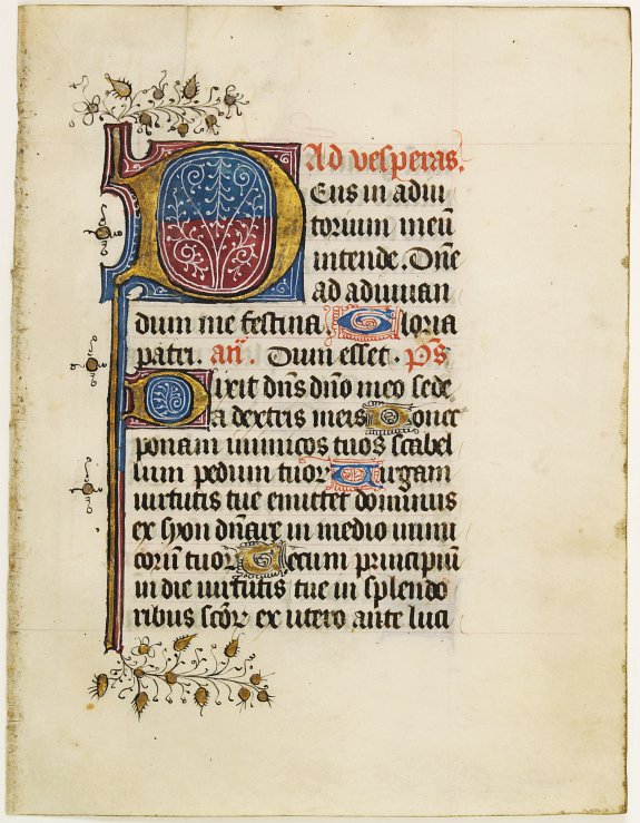 BOOK OF HOURS, Handwritten leaf on vellum., antique map, old maps