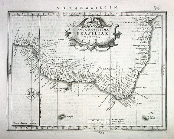 JANSSON, J., Accuratissima Brasiliae Tabula., antique map, old maps