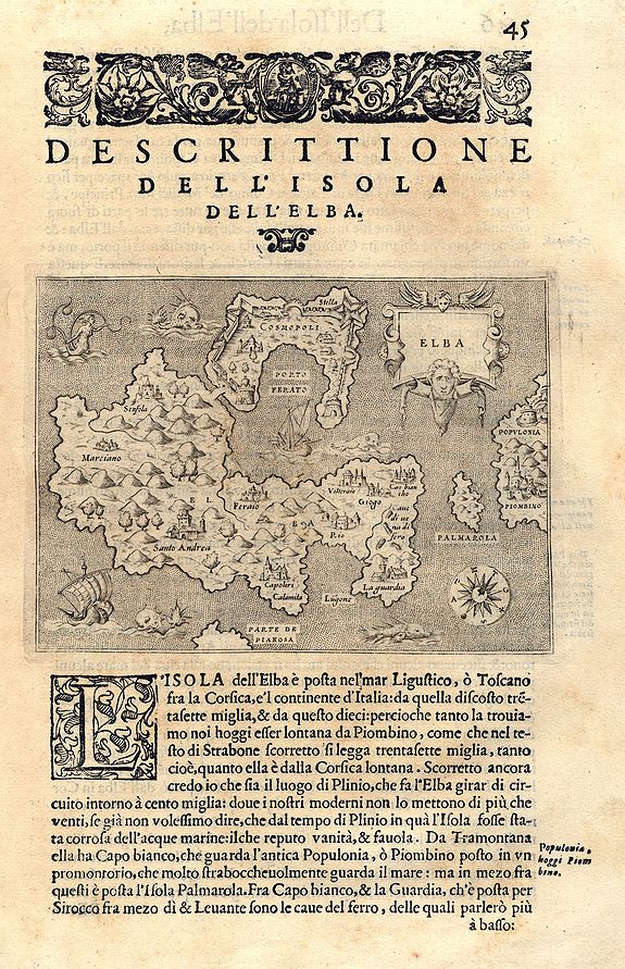 PORCACCHI, T., DESCRITTIONE DELL\'ISOLA DELL\'ELBA, antique map, old maps