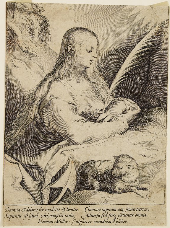 MULLER,H., Portrait of a virgin (Agnes ?), antique map, old maps