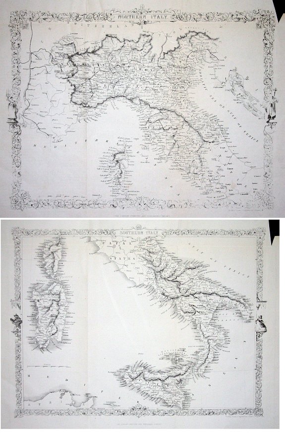 RAPKIN, J., LOT OF 2: Northern Italy & Southern Italy, antique map, old maps