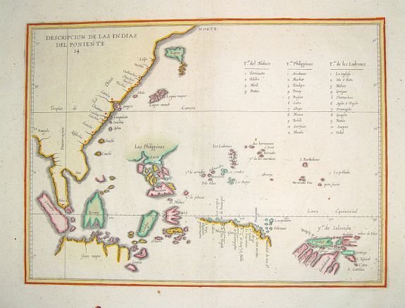 HERRERA y TORDESILLAS, A. de., Descripcion de las indias del poniente 14, antique map, old maps