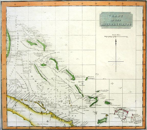 THOMSON, J., CHART OF THE BAHAMA ISLANDS, antique map, old maps