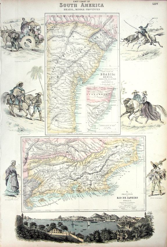 FULLARTON, A., EAST COAST OF SOUTH AMERICA; BRAZIL, MIDDLE PROVINCES, antique map, old maps