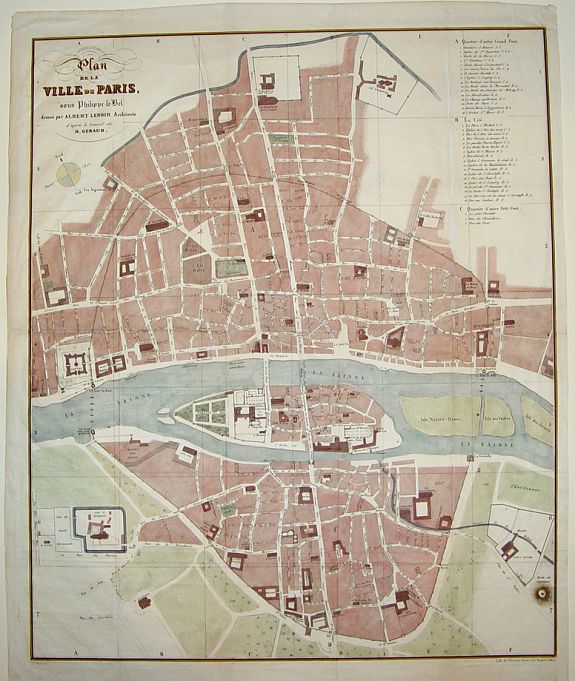 GERAUD, H, Plan de la Ville de Paris, sous Phillipe de Bel..., antique map, old maps