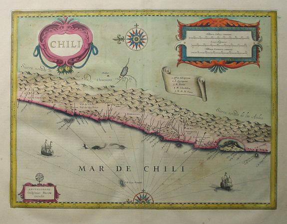 Blaeu,W., Chili, antique map, old maps