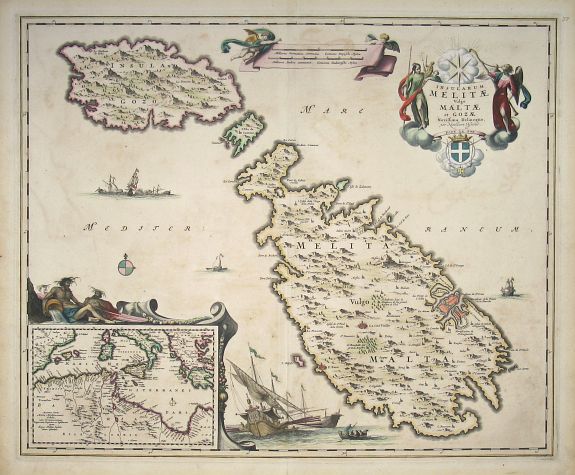 VISSCHER, Nicolas, Insularum Melitae vulgo Maltae et Gozae Novissima Delineatio per Nicolaum Visscher, antique map, old maps