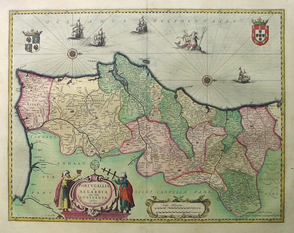BLAEU,W., Portugallia et Algarbia quae olim Lustitania, antique map, old maps