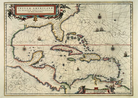 JANSSON, Jan, Insulæ Americanæ in Oceano Septentrionali, cum Terris Adiacentibus., antique map, old maps