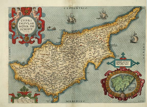 ORTELIUS, Abraham, Cypri Insulae Nova Descriptio 1573, antique map, old maps