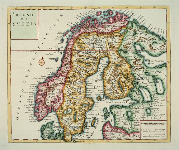 TIRION, Isaak, Nuova Carta del Regno di Svezia..., antique map, old maps