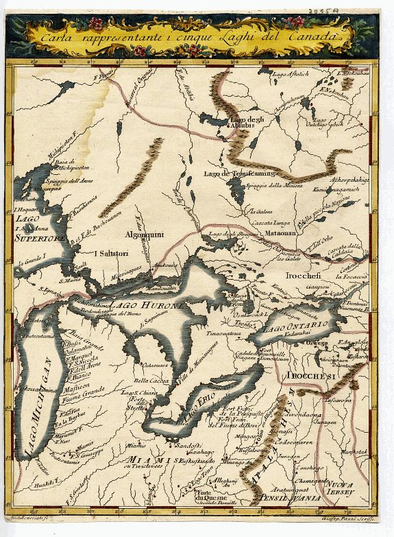 MASI, T., CARTA RAPPRESENTANTE I CINQUE LAGHI DEL CANADA, antique map, old maps