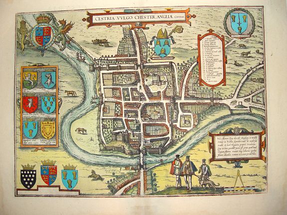 BRAUN,G. / HOGENBERG, F., Cestria Vulgo Chester, Angliae Civitas, antique map, old maps