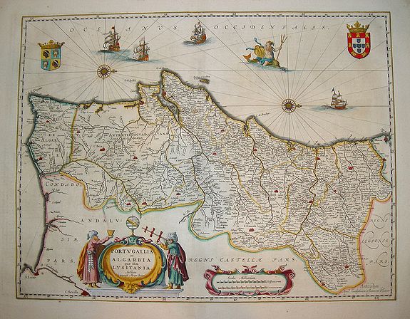 BLAEU, Joan and Willem, Portugallia et Algarbia uae olim Lusitania., antique map, old maps