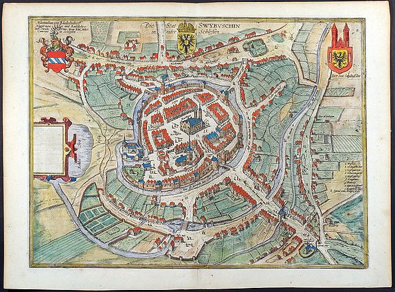Braun, G. / Hogenberg, F., Die Stat Swybuschin in nider Schlesien, antique map, old maps