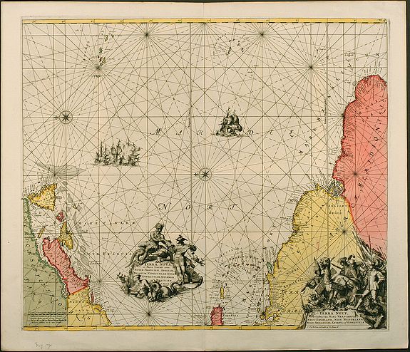 Renard, L., Terra Neuf, en de Custen van Nieu Vranckryck, Nieu Engeland, Nieu Nederland, Nieu Andalusia, Guiana en Venezuela, antique map, old maps