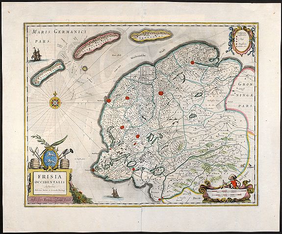 Janssonius, J., Frisia Occidentalis, Auctoribus Adriano Metio et Gerardo Freitag, antique map, old maps
