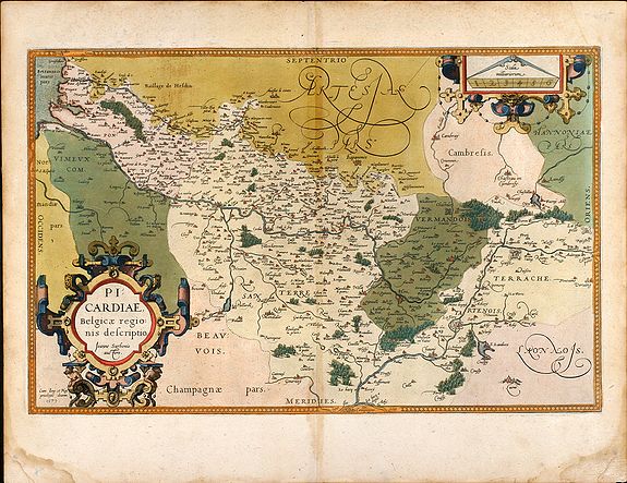 Ortelius, A., Picardiae, Belgicae regionis descriptio. Joanne Surhonio auctore, antique map, old maps